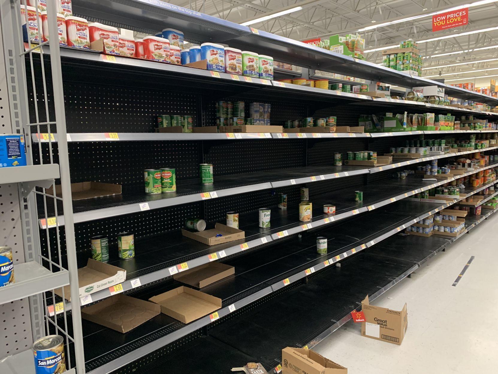 Empty Walmart shelves after coronavirus announcement in March 2020