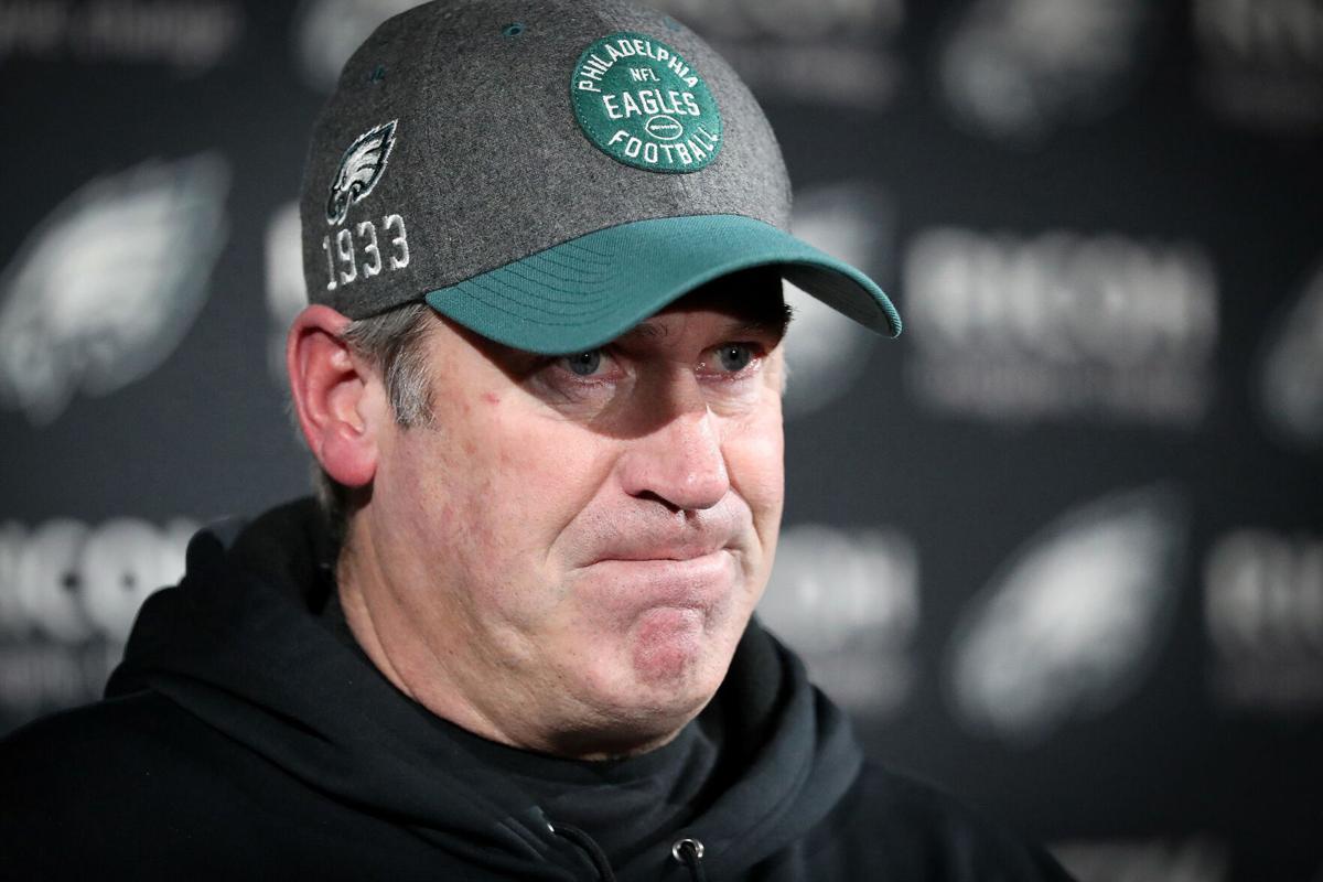 Philadelphia Eagles head coach Doug Pederson, seen here in a file photo, tested positive for the coronavirus and was quarantining at home Sunday night, the team confirmed.