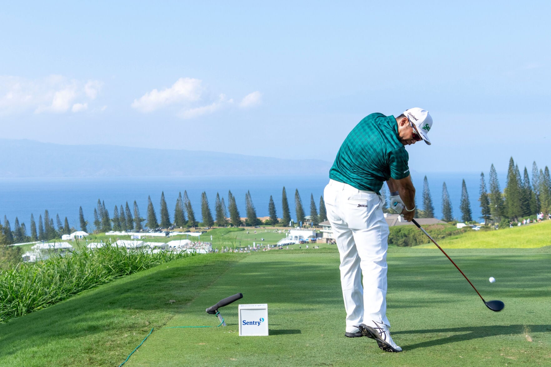 January 4, 2025; Maui, Hawaii, USA; Hideki Matsuyama hits his tee