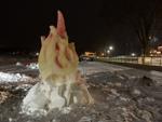 A snow sculpture of a bonfire is featured on Riviera Beach as part of Bonfires on the Beach