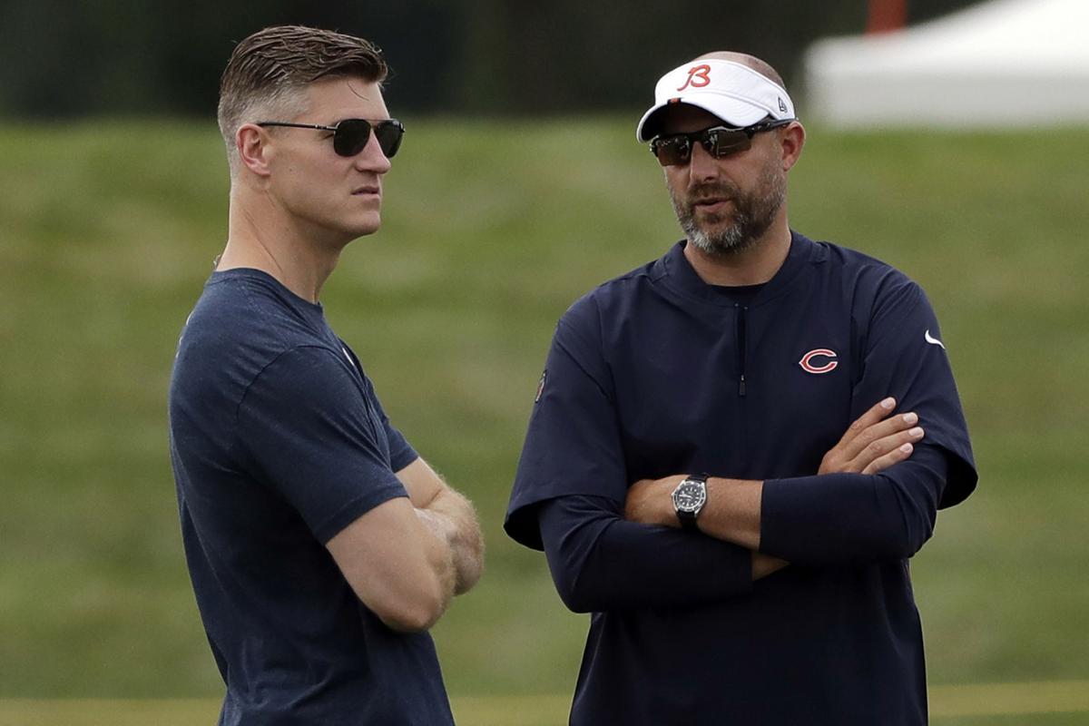 Matt Nagy, Ryan Pace in 2019, AP generic file photo