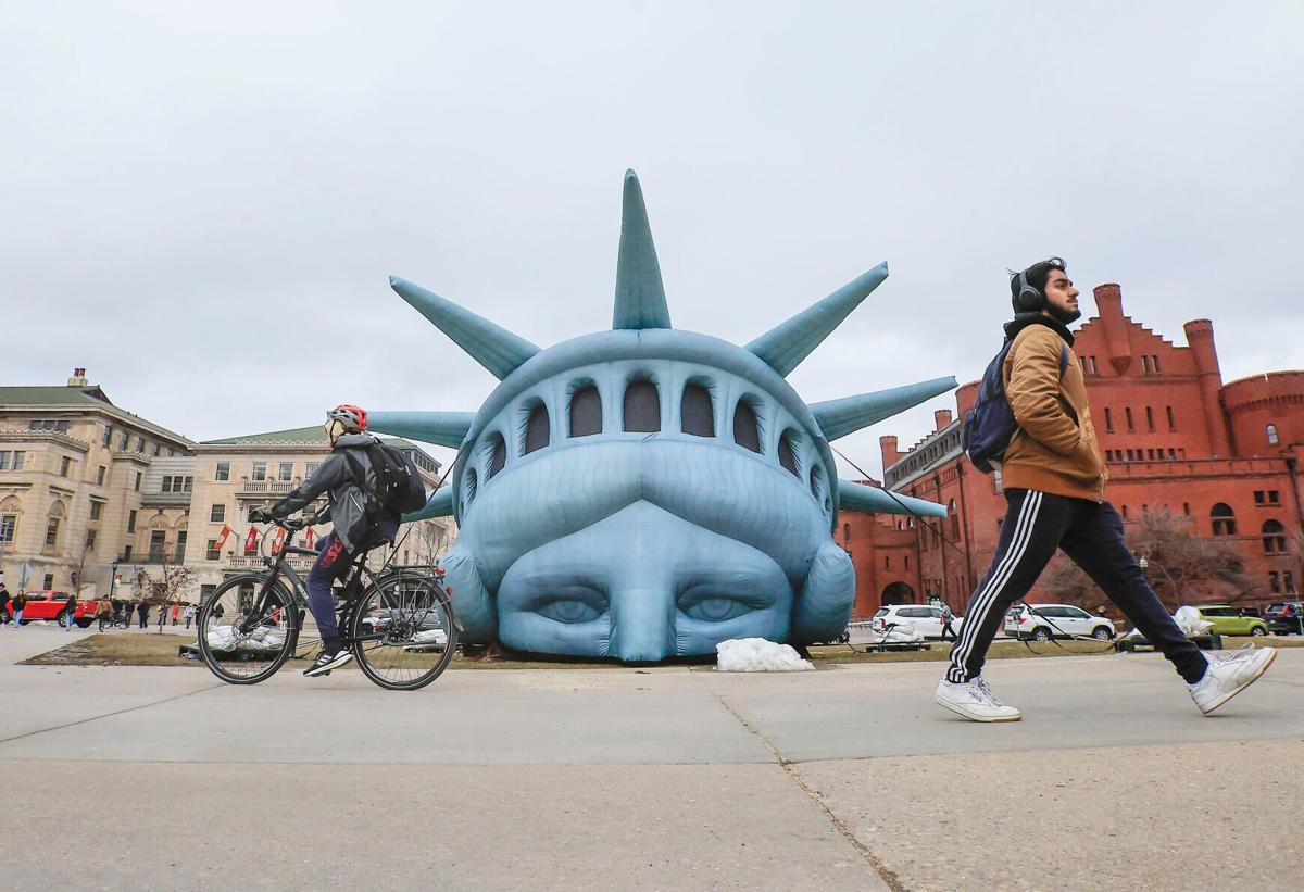 Lady Liberty moved to Library Mall at UW-Madison