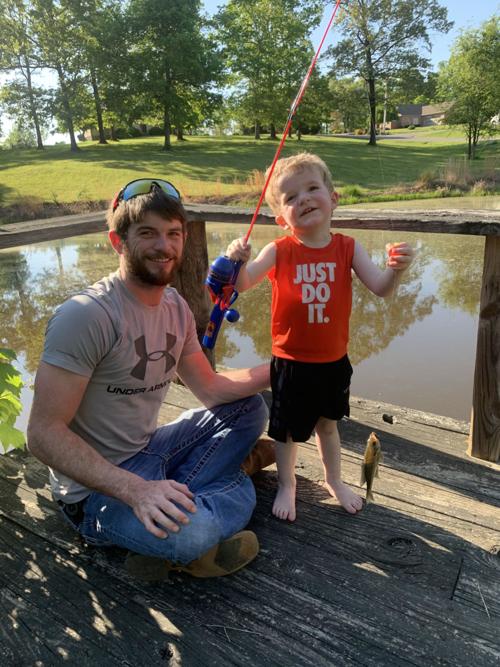 Lawrence catches his first fish