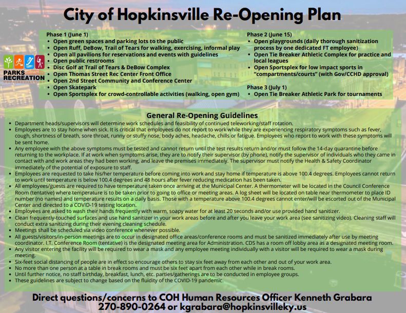 City Of Hopkinsville Details Reopening Plan Dates News Kentucky New Era