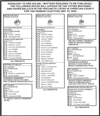 ballot sample kentucky election county primary trigg todd