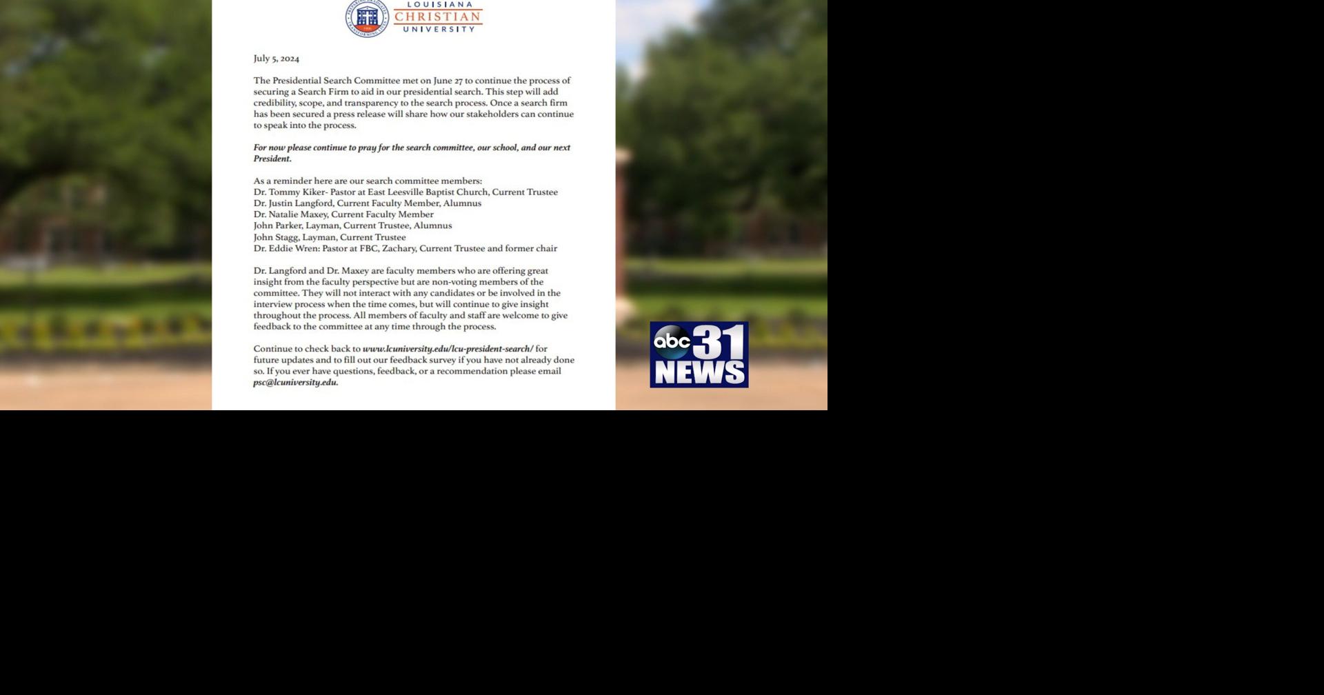 LCU gives presidential search update | News | klax-tv.com