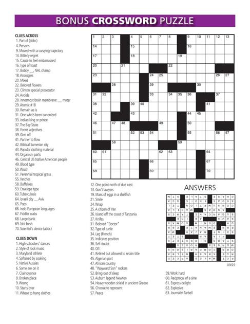 Bonus Puzzle And Sudoku For The Week Of September 29 2020 Entertainment Kokomotribune Com