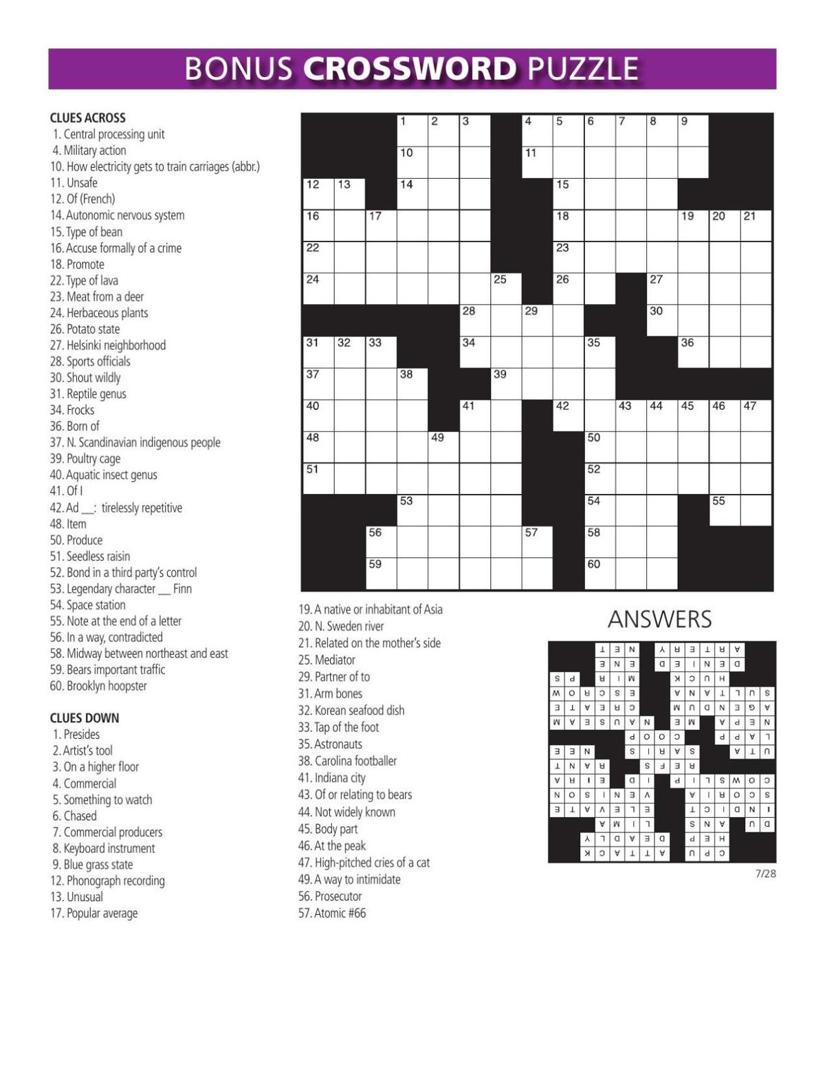 bonus puzzle and sudoku for the week of