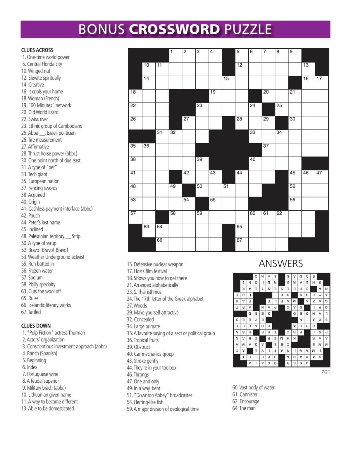 bonus puzzle and sudoku for the week of