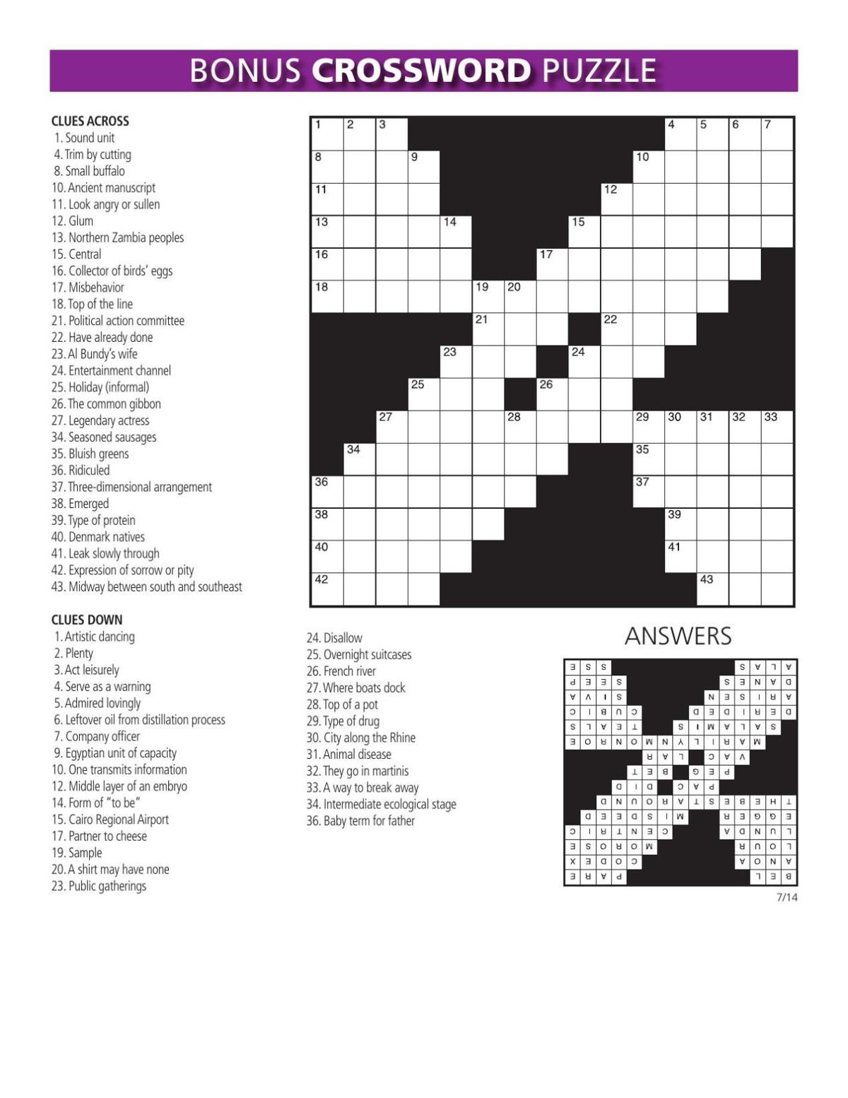 bonus puzzle and sudoku for the week of