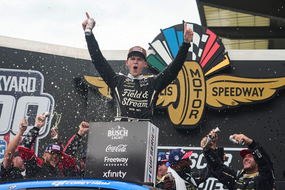 Heim executes daring pass on final restart and holds on for Brickyard 400 victory