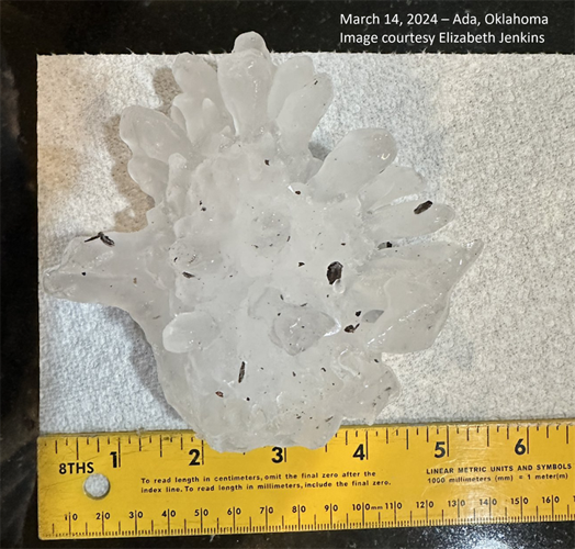 Largest hailstone ever observed in Pontotoc County