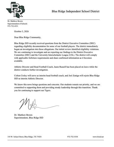 Blue Ridge coach on administrative leave | News | kten.com