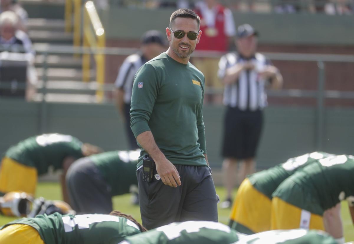 Green Bay Packers Head coach Matt LaFleur throws the challenge