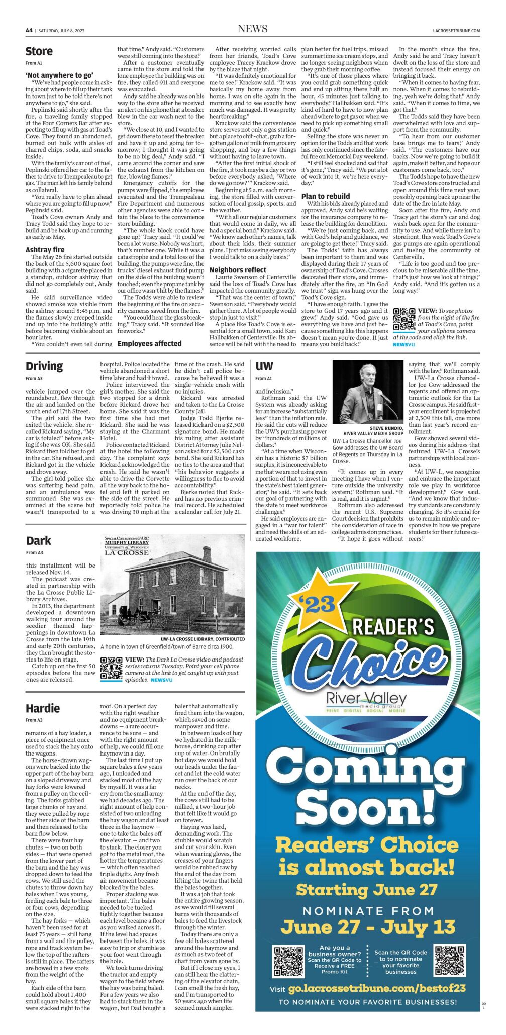 Front page of Saturday's Tribune available online