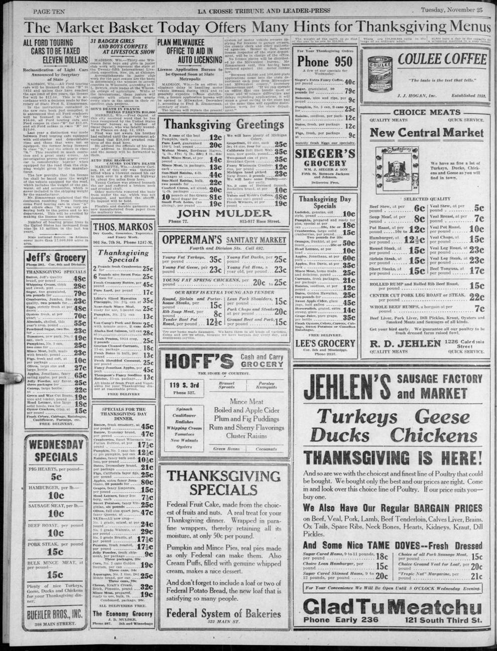 From Tribune files 70 years of Thanksgiving ads from La Crosse area