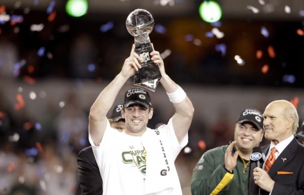 Aaron Rodgers Super Bowl XLV 45 MVP Trophy #/300 Green Bay Packers