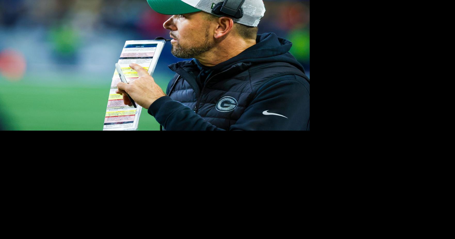 Green Bay Packers head coach Matt LaFleur stands on the sideline during the fourth quarter at Lumen Field.