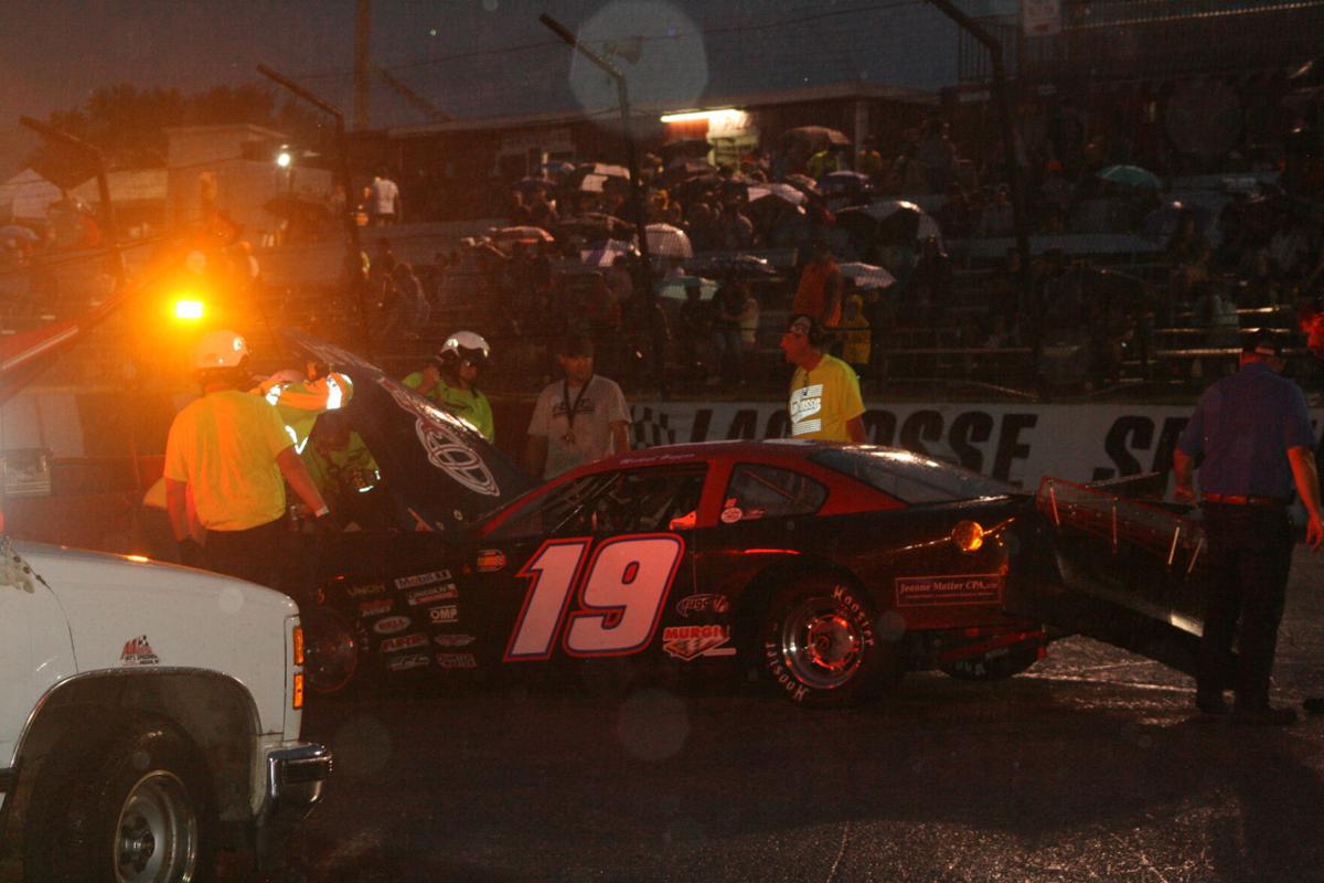 La Crosse Fairgrounds Speedway Hagger crash, rain hault Late Model