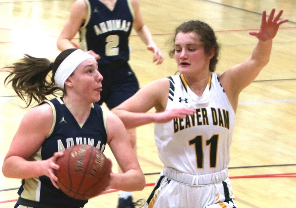 High School Basketball Lexi Donarski Taylor Theusch Lead Aquinas