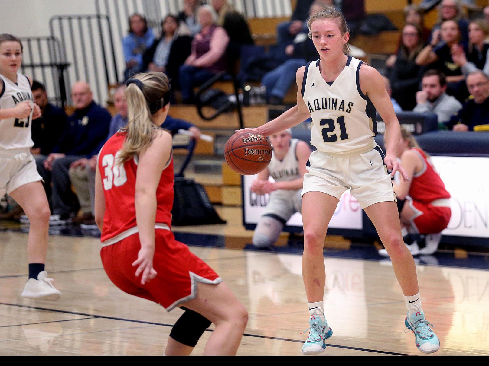 High School Basketball Lexi Donarski Taylor Theusch Lead Aquinas
