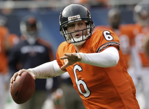 Denver Broncos quarterback Jay Cutler throws a pass during the