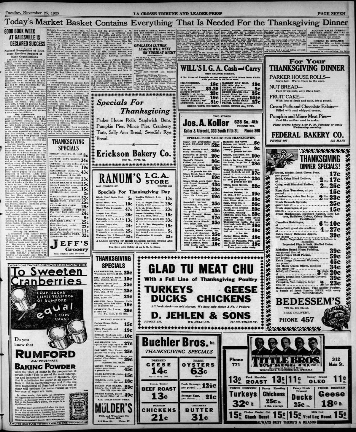 From Tribune files 70 years of Thanksgiving ads from La Crosse area