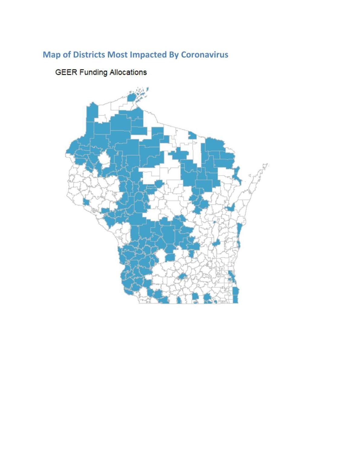 Map of WI school districts most impacted by COVID19