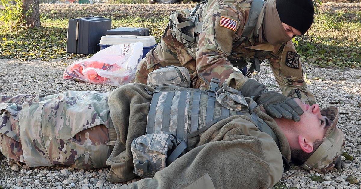 Track Med Rotc ROTC cadets practice medical training under live-fire conditions