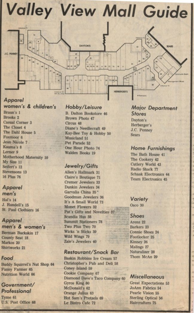 Mall Directory  Valley View Mall