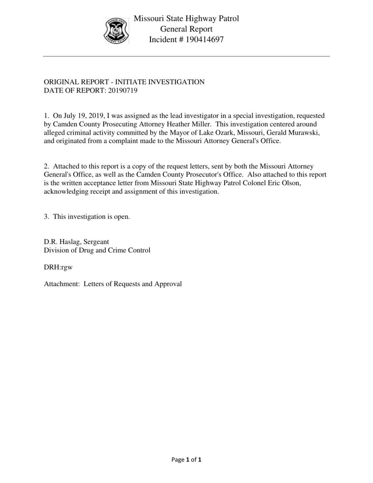 Murawski Investigation Doc 0-0 - Investigation Initiated