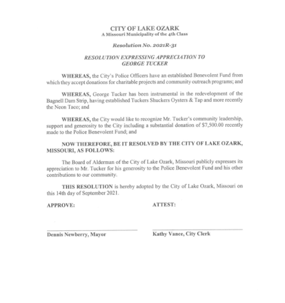 Resolution Thanking George Tucker