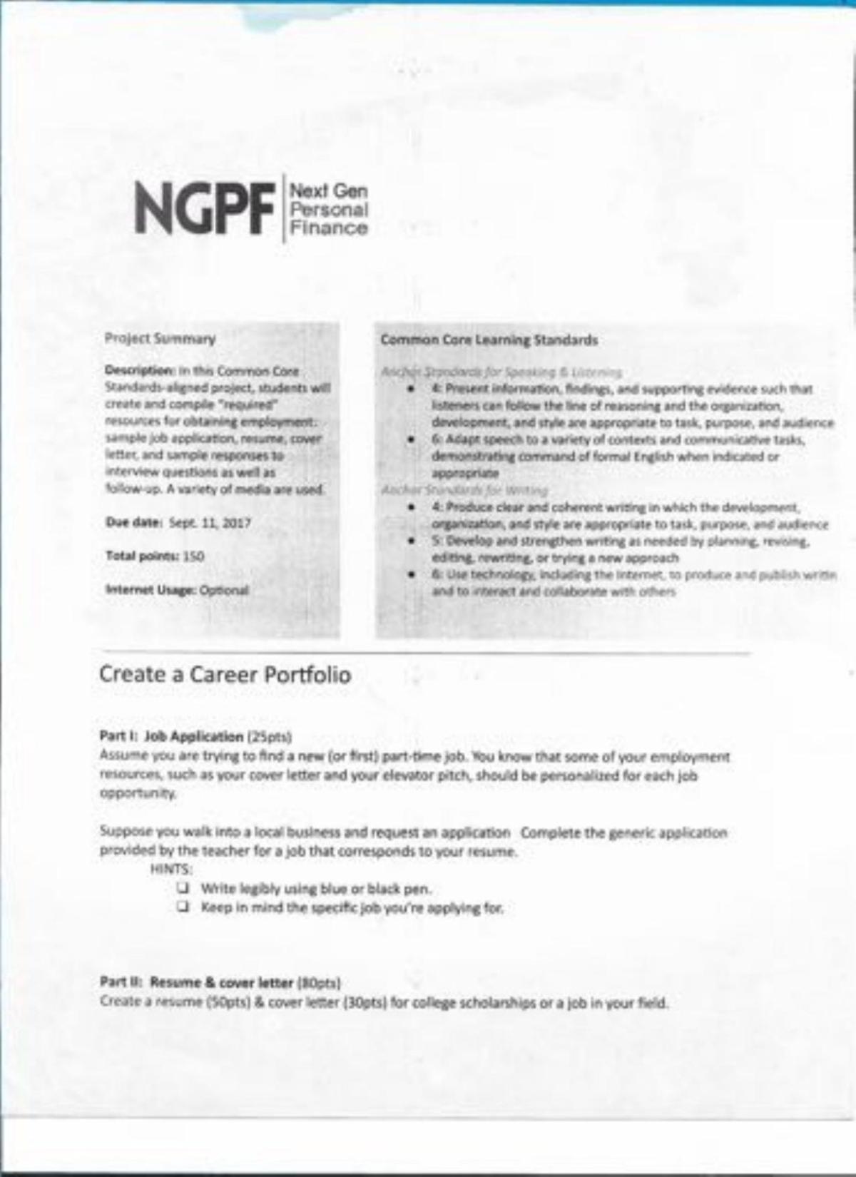 Common Core Standards-Aligned Project