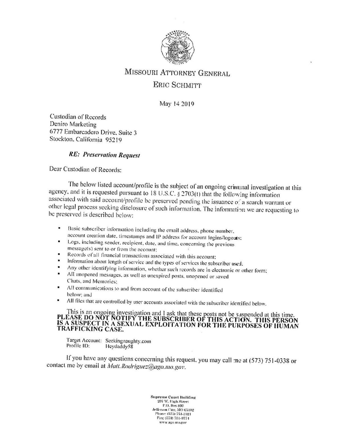 Murawski Investigation Doc 3-1 - Preservation Letter To SeekingNaughty.com