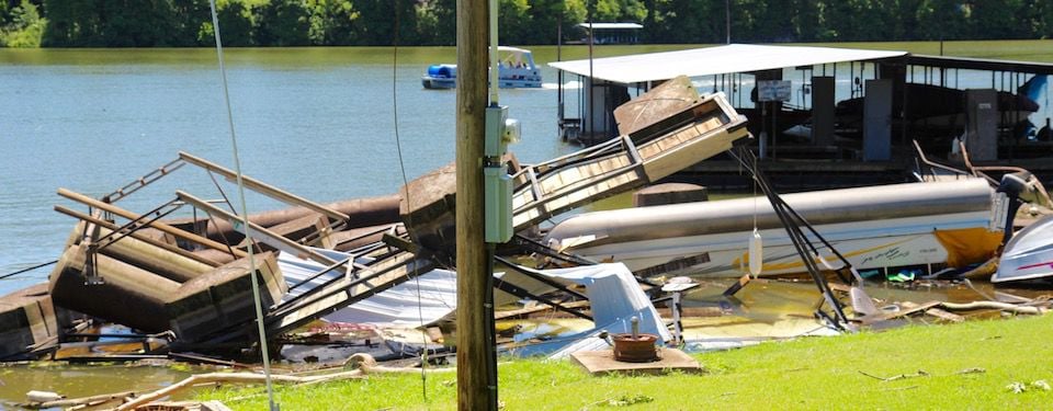 Docks Overturned In Storm At the Lake