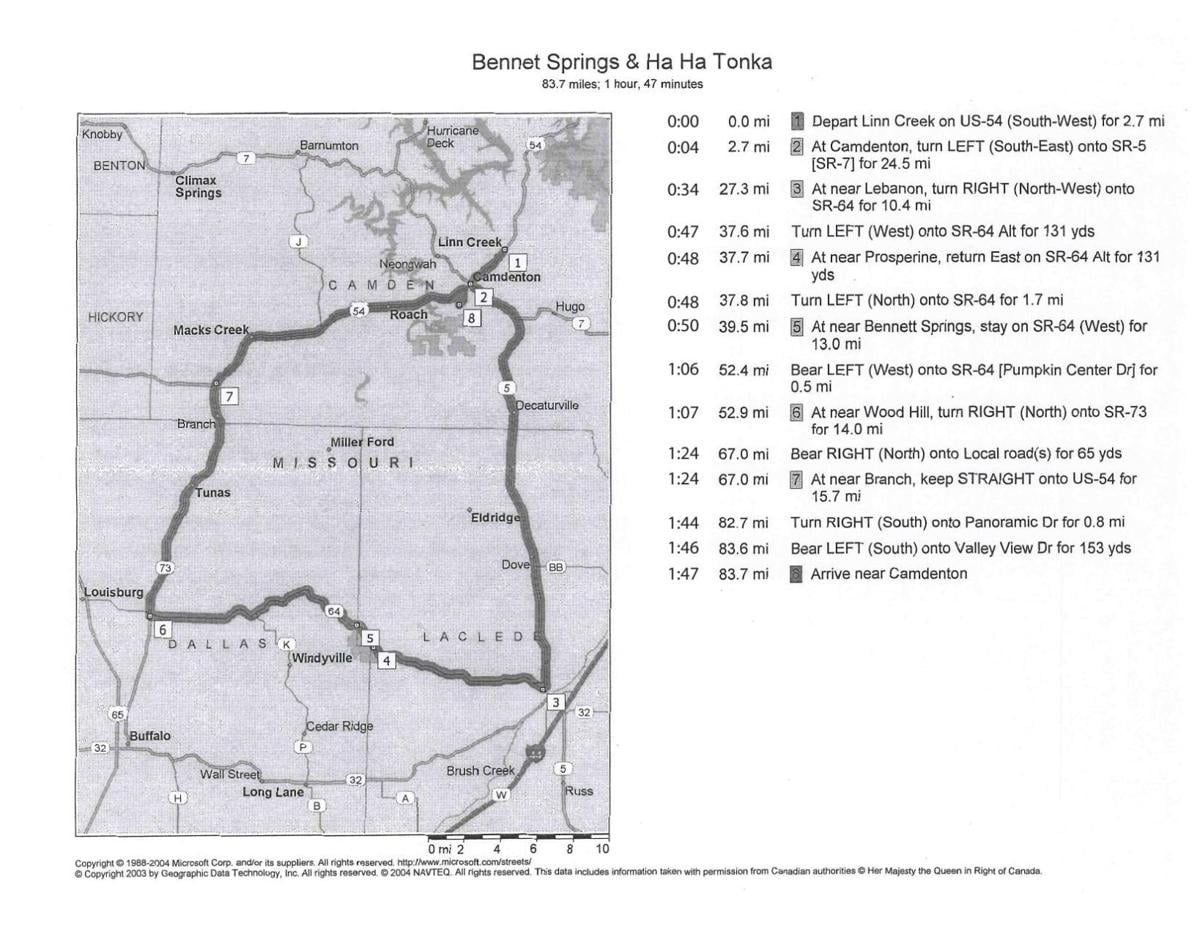 Bikefest Cruising Map -- The Parks -- Bennett Springs & Ha Ha Tonka
