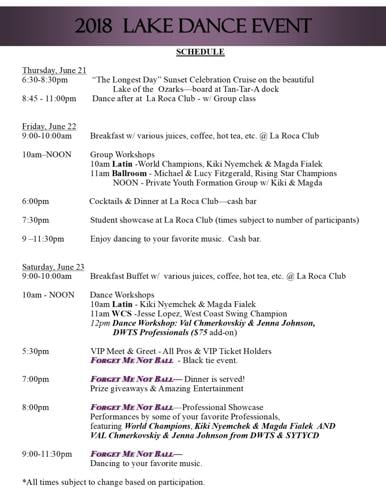Lake Dance Event Schedule