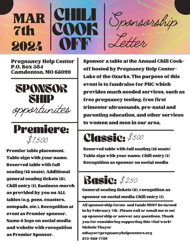 PHC Chili Cook Off Sponsor Letter