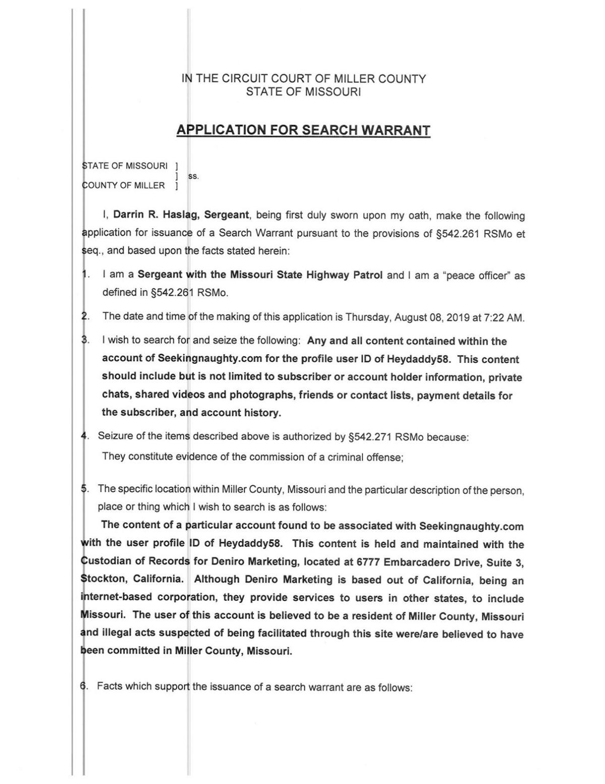 Murawski Investigation Doc 4-2 - Search Warrant & Related Documents For SeekingNaughty.com
