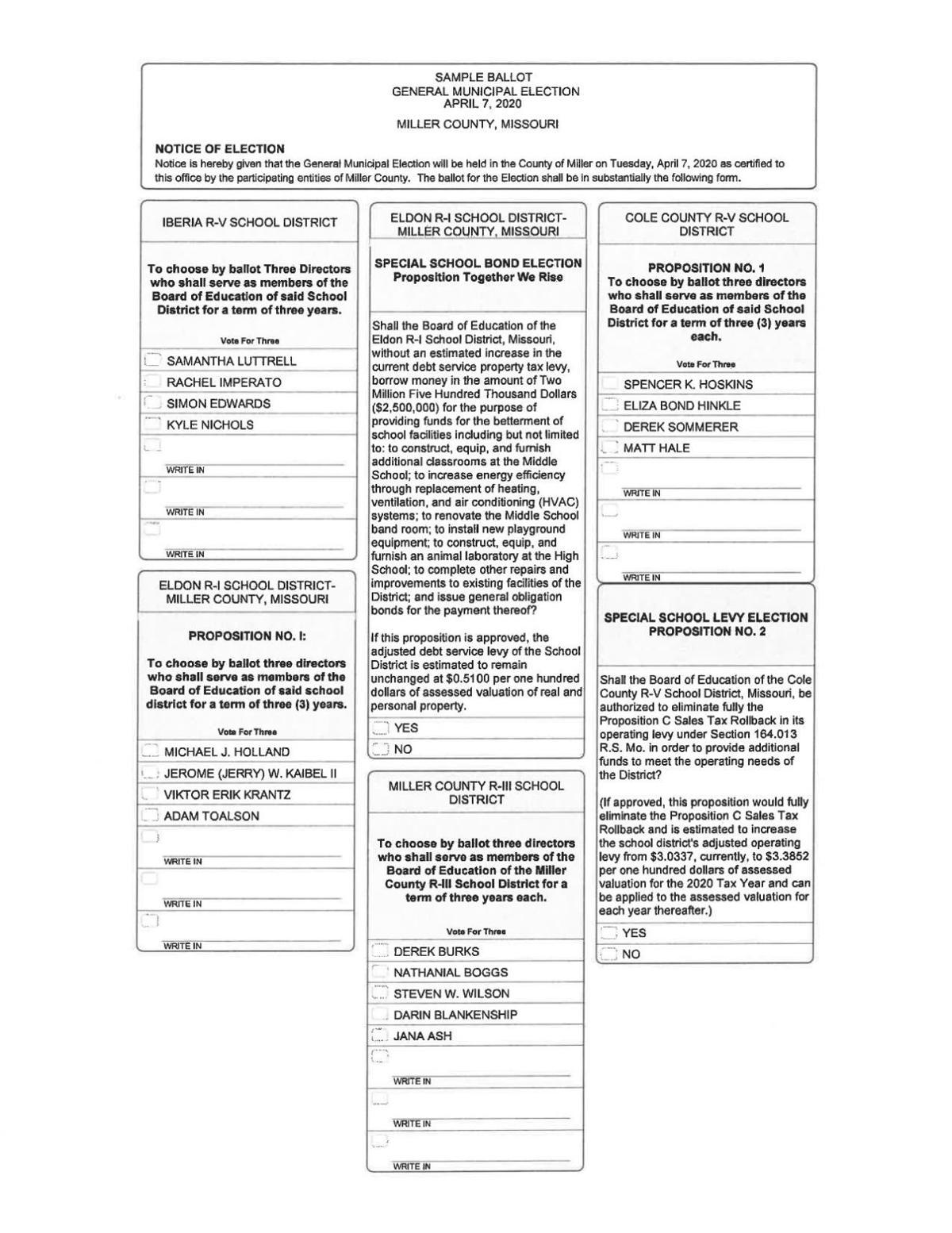 Miller County - June 2 Sample Ballot