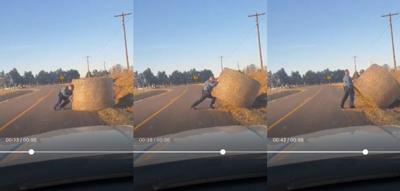 MSHP Trooper Isaiah Lemasters Heaves A Round Bale Off The Highway