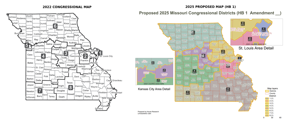 2022 vs 2025 Missouri Congressional Maps Side By Side