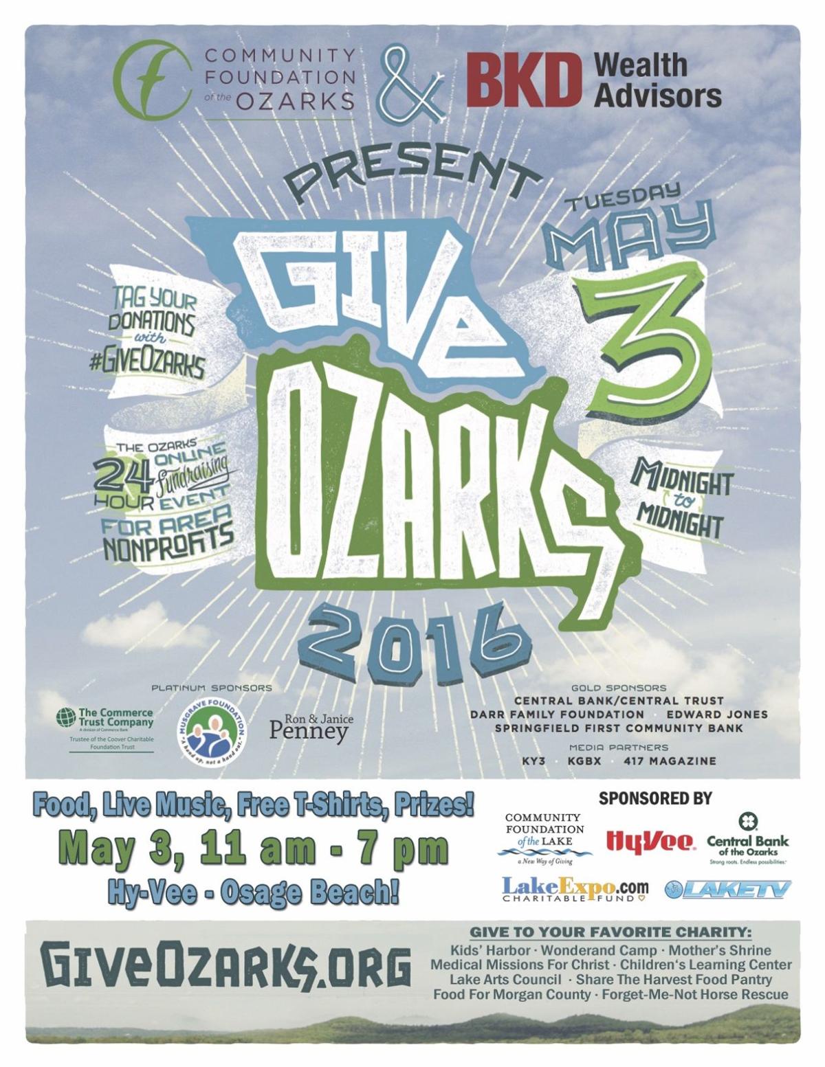 give ozarks local day of giving may 3 to benefit 10 lake charities