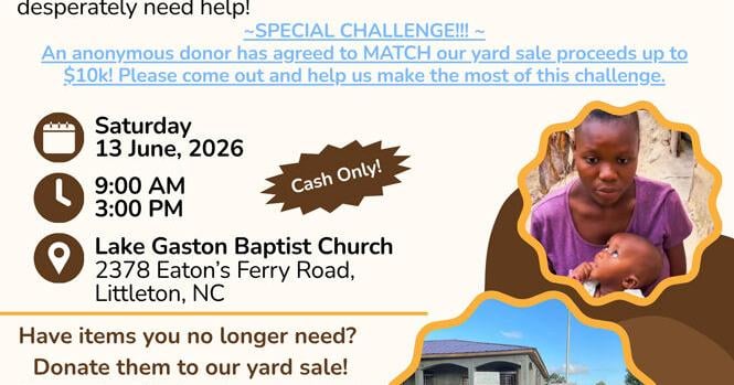 Lake Gaston Baptist Church seeks yard sale items for charitable fundraiser