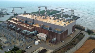 The We Energies Port Washington Generating Station is shown Monday, April 27, 2026 in Port Washington, Wisconsin. According to the utility, the 1,150-megawatt natural gas-powered generating station replaced a 225-megawatt coal-fueled plant that had oper...