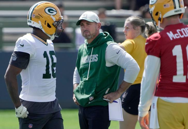 Green Bay Packers head coach Matt LaFleur is shown during the first day of training camp Wednesday, July 29, 2026 in Green Bay,