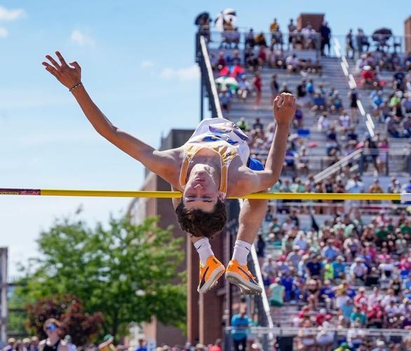 Germantown High School senior Aiden Dykstra competes in the Division 1 boys high jump final during the WIAA State Track and Field meet in La Crosse, Wisconsin on Saturday, June 6, 2026.