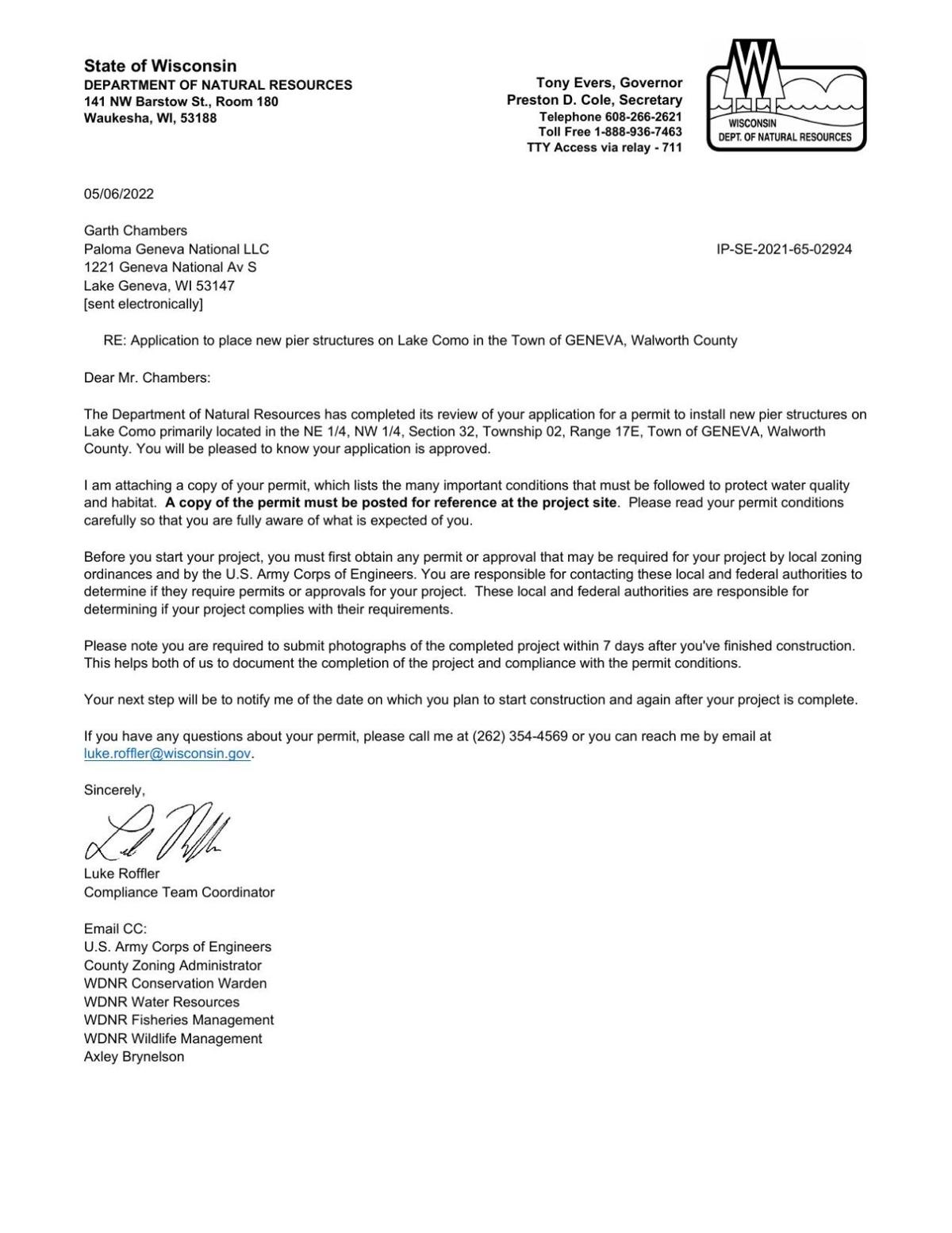 Read here: DNR Geneva National pier approval May 6, 2022