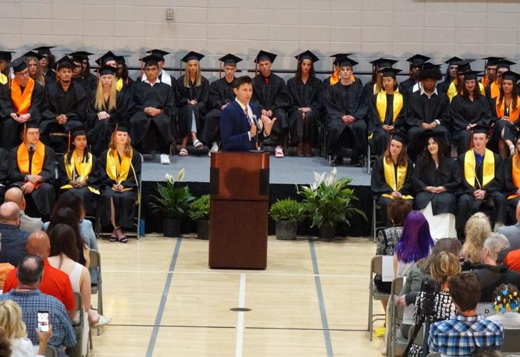 Guest commencement speaker Shane Cullian delivers the keynote graduation address at Williams Bay High School's Class of 2023 commencement