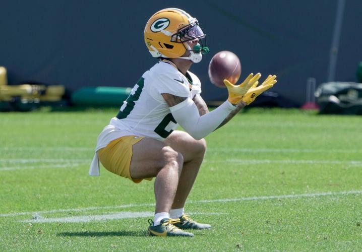 Green Bay Packers wide receiver Skyy Moore (23) is shown during the first day of training camp Wednesday, July 29, 2026 in Green